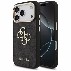 Чехол Guess PU Leather 4G Metal Logo Gold Frame для Apple iPhone 18 Pro, чёрный