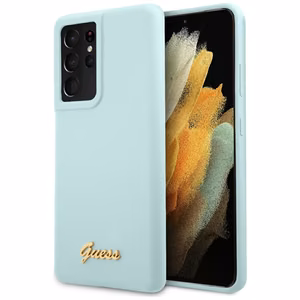 Guess GUHCS21LLSLMGLB S21 Ultra G998 синий/синий жёсткий чехол Silicone Script Metal Logo