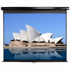 Elite Screens M113UWS1 – Manual Series rankiniu būdu išskleidžiamas projekcinis ekranas, 113 col. įstrižainė, 1:1, matomos dalies plotis 203 cm, juodos spalvos