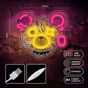 Neon ART LED PUNK TEDDY BEAR rožinis-geltonas FLA01 Forever Light