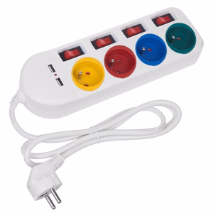 "Maclean" maitinimo juosta, prailgintuvas, 4 lizdai + 2xUSB, su jungikliais, 250VAC/10A, 2.1A 5V, 1,5 m, balta, MCE229 W