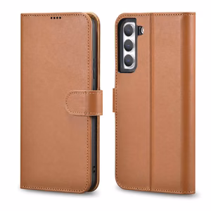 iCarer Haitang odinis piniginės tipo dėklas Samsung Galaxy S22 + (S22 Plus) rudas (AKSM05BN)