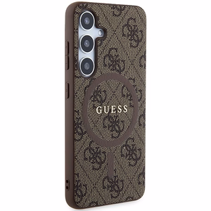 Guess 4G Collection Odinis Metalinis Logotipas Magnetinis dėklas telefonui Samsung Galaxy S24 - rudas