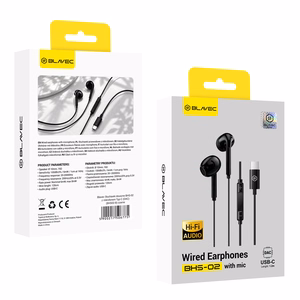 Blavec BHS-02 USB-C ausinukai be silikoninių antgalių, su mikrofonu ir DAC (BHS02-B), juodi