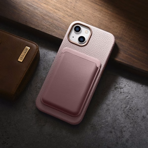iCarer Litchi Premium odinis dėklas iPhone 14 Plus Magnetinis odinis dėklas su MagSafe Rožinis (WMI14220711-PK)