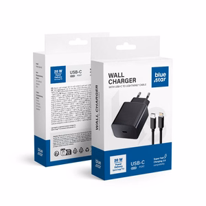 Įkroviklis Blue Star 20W USB-C + USB-C to Lightning cable juodas