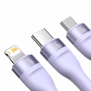 Baseus Cable Flash Series II 3 in 1 - USB to Type C, Lightning, Micro USB - 66W 6A 1,2 metres (CASS040005) purple