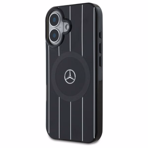 Mercedes MB dvigubo sluoksnio kryžminių linijų Magnetinis dėklas iPhone 16 telefonui - juodas