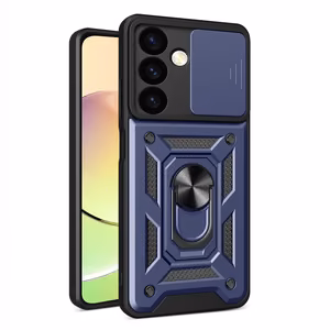 Hybrid Armor Camshield šarvuotas dėklas telefonui Xiaomi POCO C65 / Redmi 13C su kameros dangteliu - mėlynas
