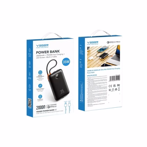 Powerbank Veger K2 (W2068) PD QC3.0 35W 20000 mAh with built-in Type C cables / Lightning black