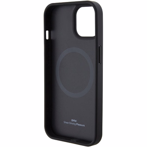 BMW Leather Hot Stamp dėklas, skirtas iPhone 15 Plus, su MagSafe, juodas