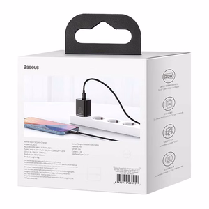 Baseus Super Si 20W USB-C įkroviklis + USB-C – Lightning kabelis 1 m, juodas