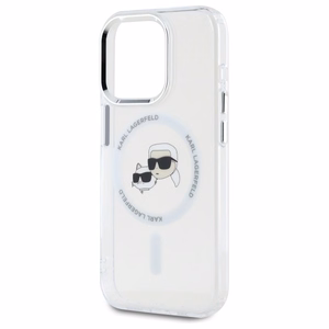 Karl Lagerfeld IML Metalinė Karl&Choupette galva MagSafe dėklas iPhone 15 Pro - baltas