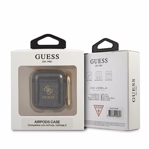 Guess GUA2UCG4GK AirPods dėklas juodas/juodas Blizgučių kolekcija