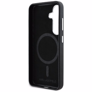 Karl Lagerfeld Saffiano Pilnai Apgaubtas Pailgintas Metalinis Logotipas Magnetinis dėklas Samsung Galaxy S25 - juodas