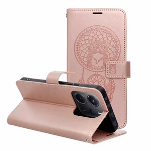 MEZZO knygos tipo dėklas telefonui XIAOMI Redmi Note 14 4G (GLOBAL - 164,84mm x 78,15mm x 8,16mm) su meškiuku, rožinio aukso spalvos