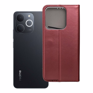 SMART MAGNETO knygos tipo dėklas telefonui REALME NOTE 70 burgundiškas