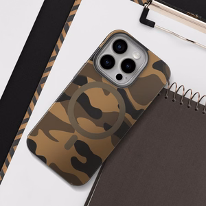 Dėklas telefonui FORCELL F-PROTECT su dviejų sluoksnių 4D technologija, militarinio kritimo testo suderinamas IPHONE 16 PRO desertinis kamufliažas