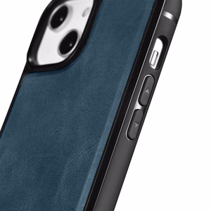iCarer odinis Oil Wax dėklas, padengtas natūralia oda, telefonui iPhone 14 Plus mėlynas (WMI14220719-BU)