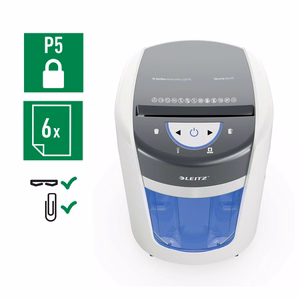 Leitz IQ OptiMax Home Office 225 dokumentų naikiklis Smulkinimas itin mažais gabalėliais 58 dB Pilka, Balta