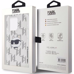Karl Lagerfeld IML Choupette galvos ir monogramos dėklas iPhone 15 Pro Max - permatomas