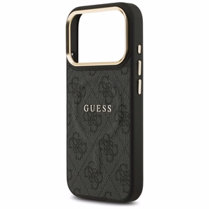 Case Guess PU Leather 4G Gold Frame MagSafe Apple iPhone 17 Pro black