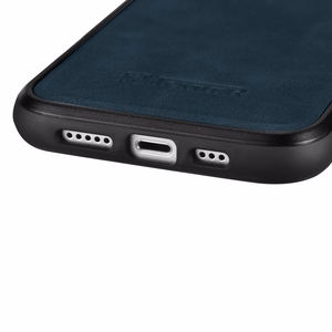 iCarer odinis Oil Wax dėklas, padengtas natūralia oda, telefonui iPhone 14 Plus mėlynas (WMI14220719-BU)