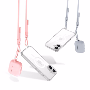 Прозрачный чехол Tech-Protect Flexair Chain MagSafe для iPhone 16 + 2 шнурка (розовый и серый)