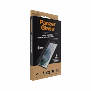 PanzerGlass E2E Microfracture antibakterinis stiklas Samsung Galaxy S22 Ultra - su juodu rėmeliu