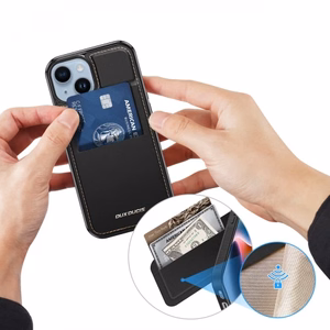 3in1 piniginės dėklas su stovu iPhone 15 Plus MagSafe RFID blokatorius Dux Ducis Rafi Mag - juodas