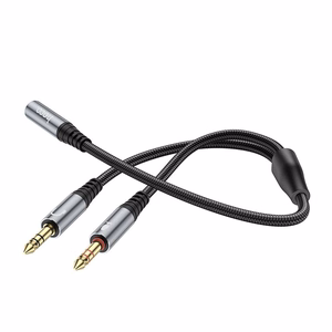 Laidas AUX 2in1 Jack 3,5 mm (motininė) į 2 x Jack 3,5 mm (tėvinė) Hoco 0,25 m UPA21 metalinis pilkas