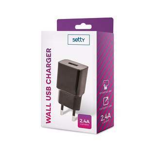 Setty įkroviklis 1x USB 2,4A juodas