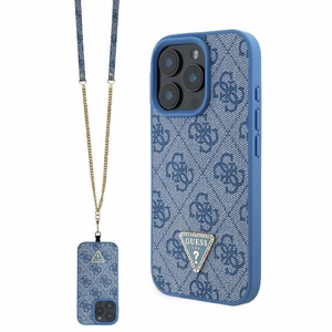 Guess Odinis Metalinis Logotipas Strass Kryžminis dėklas iPhone 16 Pro Max - mėlyna