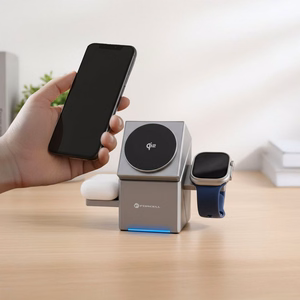Belaidis įkroviklis Forcell F-Energy 3in1 Rotation Cube Qi2 suderinamas su MagSafe (F-06) sidabrinis