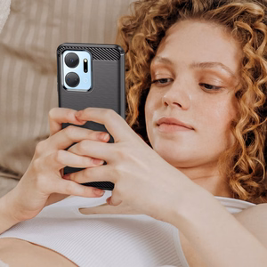 Carbon Case чехол для Honor Play 40 Plus / Honor X7a гибкая силиконовая карбоновая крышка чёрный