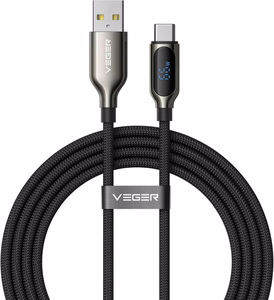Кабель с LED-индикатором USB A — Type C VEGER PD 3A 66 Вт AC1-XHJ, 1,2 м, черный