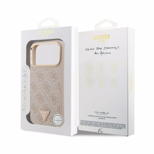Case Guess PU Leather 4G Strass Triangle Logo Gold Frame MagSafe Apple iPhone 18 Pro pink