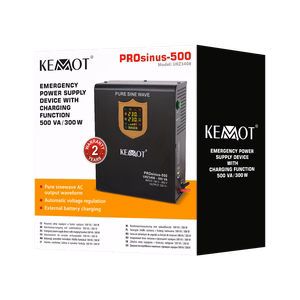 KEMOT PROsinus-500 sieninis rezervinis maitinimo šaltinis, grynos sinusoidės keitiklis su įkrovimo funkcija, 12 V/230 V, 500 VA/300 W