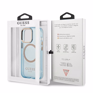 Guess Gold Outline permatomas Magnetinis MagSafe dėklas telefonui iPhone 13 Pro / iPhone 13 - mėlynas