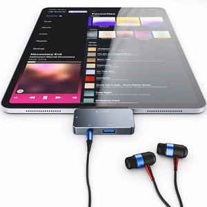 HUB Tech-Protect V6 4in1 USB-C - USB-A 3.0 / USB-C PD100W / HDMI / mini jack 3.5mm - pilkas