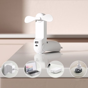 Jisulife Life8 Plus nešiojamasis rankinis USB ventiliatorius su išorinės baterijos funkcija ir žibintuvėliu, 4500 mAh, baltas