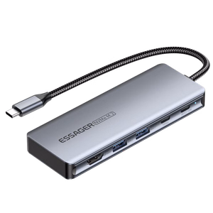 Adapteris Essager 6 in 1 pilkas (In: Type-C)