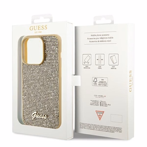 Guess Disco Metal Script dėklas telefonui iPhone 14 Pro - auksinis