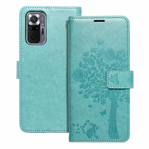 MEZZO knygos tipo dėklas telefonui XIAOMI Redmi Note 10 Pro su medžiu, žalias