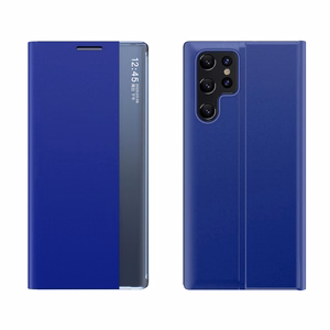 Naujas miego dėklas telefonui Samsung Galaxy S25 Ultra su atverčiamu dangteliu ir stovu - mėlynas