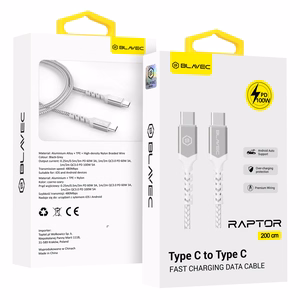 Blavec Cable Raptor плетеный - Type C на Type C - PD 100W 5A 2 метра Apple CarPlay/Android Auto (CRA-CC5WS20) белый-серебристый
