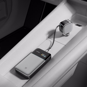 Cuktech CC903P automobilinis įkroviklis 100 W, su ekranu ir 70 cm įtraukiamu USB-C laidu – pilkas
