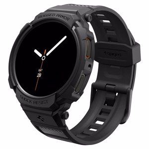 Spigen Rugged Armor Pro dirželis, skirtas „Samsung Galaxy Watch 8 44 mm“ – matinis juodas