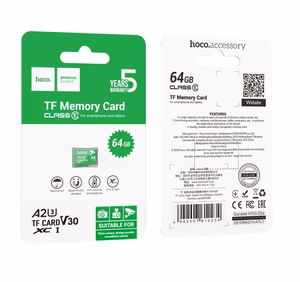 „Hoco“ žalios spalvos „microSD“ atminties kortelė, 64 GB, klasė 10, UH-1, U3, V30, A2