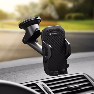 Automobilinis universalus telefono laikiklis Forcell regular arm tvirtinamas ant prietaisų skydelio, juodas